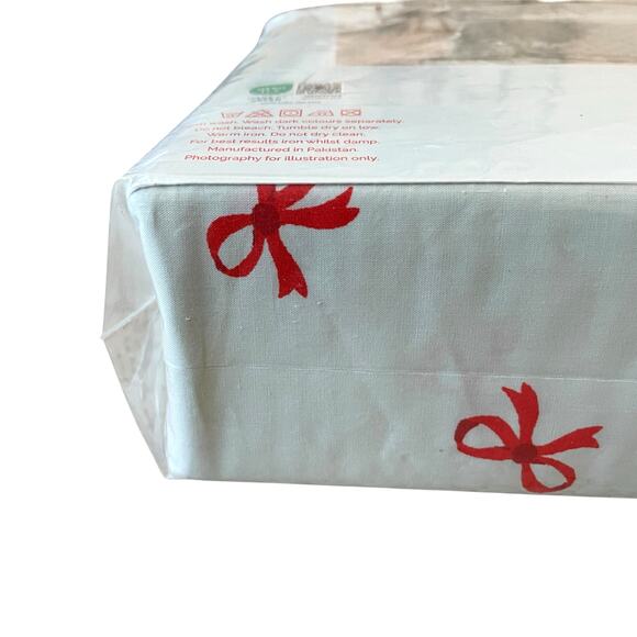 Cath Kidston London Holiday Red Bows Cotton FULL Sheet Set 4pc Sage Green NEW - Picture 6 of 15